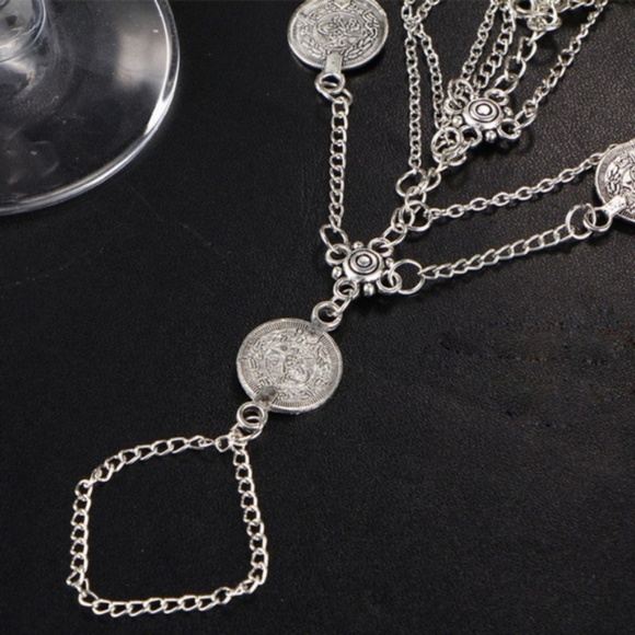Boho Silver Coin Layered "BareFoot" Sandal Anklet - Picture 3 of 4
